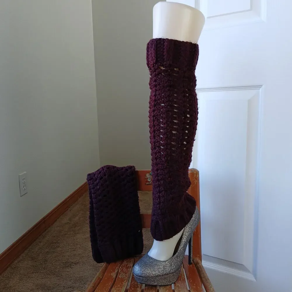 Claret Leg Warmers OSFM crochet warm thick chunky over the knee dance premade